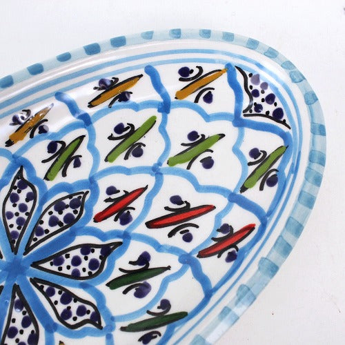 スラマ チュニジア製陶器 浅皿楕円 20cm ターコイズ