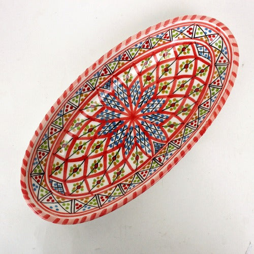 スラマ チュニジア製陶器 浅皿楕円 30cm 赤