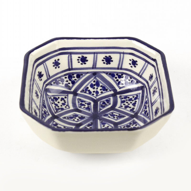 スラマ チュニジア製陶器 手描き八角形皿 10cm パピヨンブルー