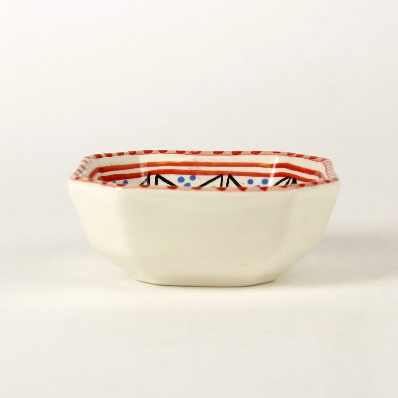 スラマ チュニジア製陶器 手描き八角形皿 10cm 赤