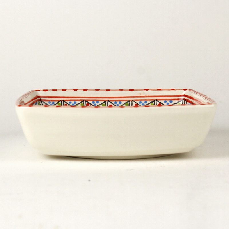 スラマ チュニジア製陶器 手描き四角深皿 18cm 赤