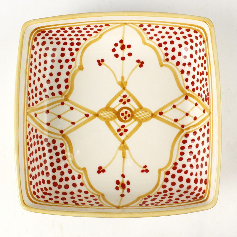スラマ チュニジア製陶器 手描き四角深皿 18cm イエロー