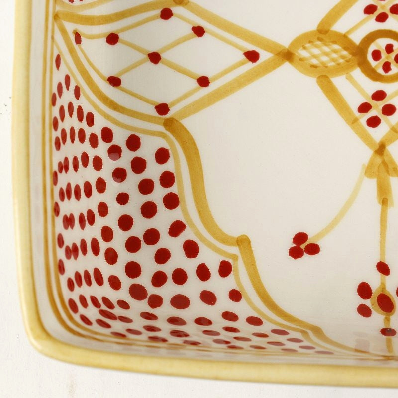 スラマ チュニジア製陶器 手描き四角深皿 18cm イエロー